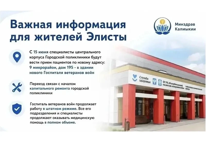 С 15 июня прием пациентов специалистами Городской поликлиники осуществляется по новому адресу: 
📍 Р