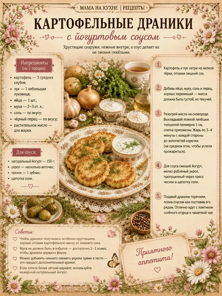 🌸 Картофельные драники с йогуртовым соусом 🌸
