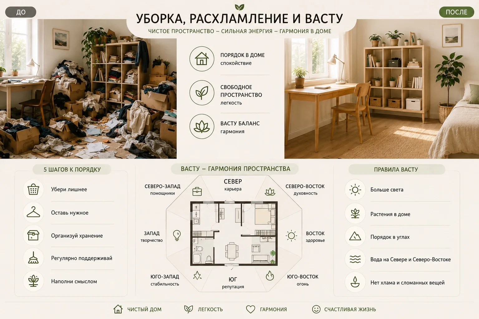 Расхламление — это коррекция. Самая древняя и самая работающая.

Васту — наука о пространстве, сестр