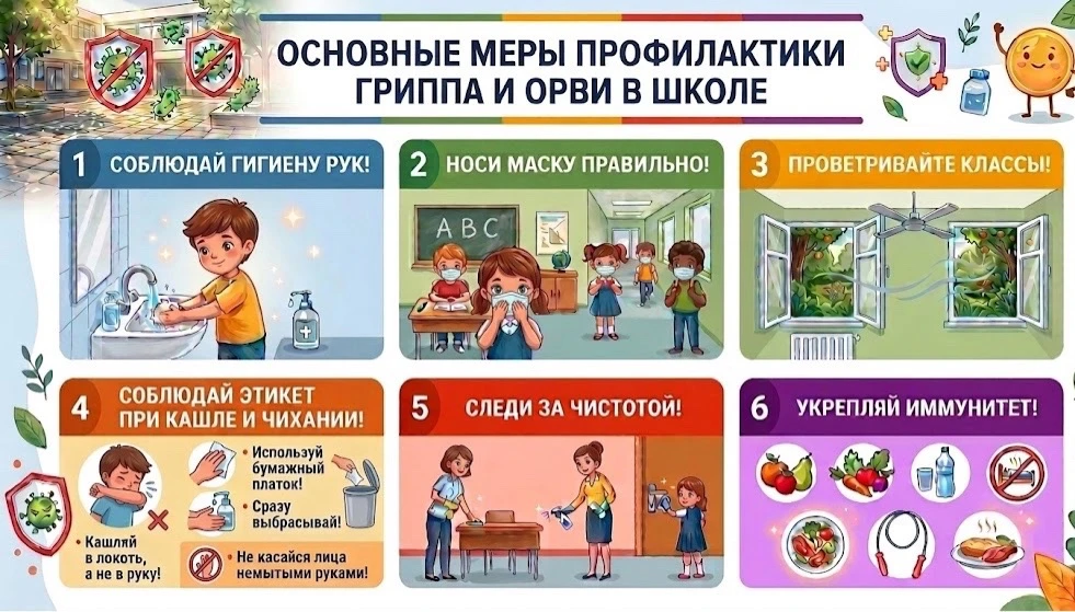 Основные меры профилактики гриппа и ОРВИ в школе: