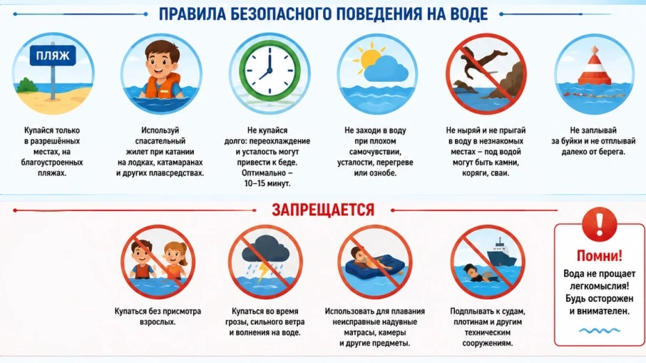 Уважаемые родители! Летние каникулы — время отдыха, но вода требует строгого контроля. Чтобы избежат