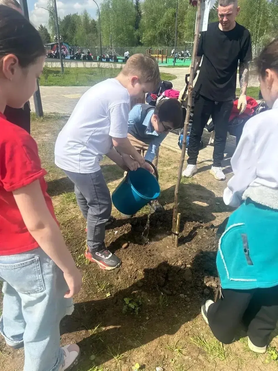 🌳 В нашей школе продолжается замечательная экологическая акция «Зелёный школьный двор». 3г класс с б