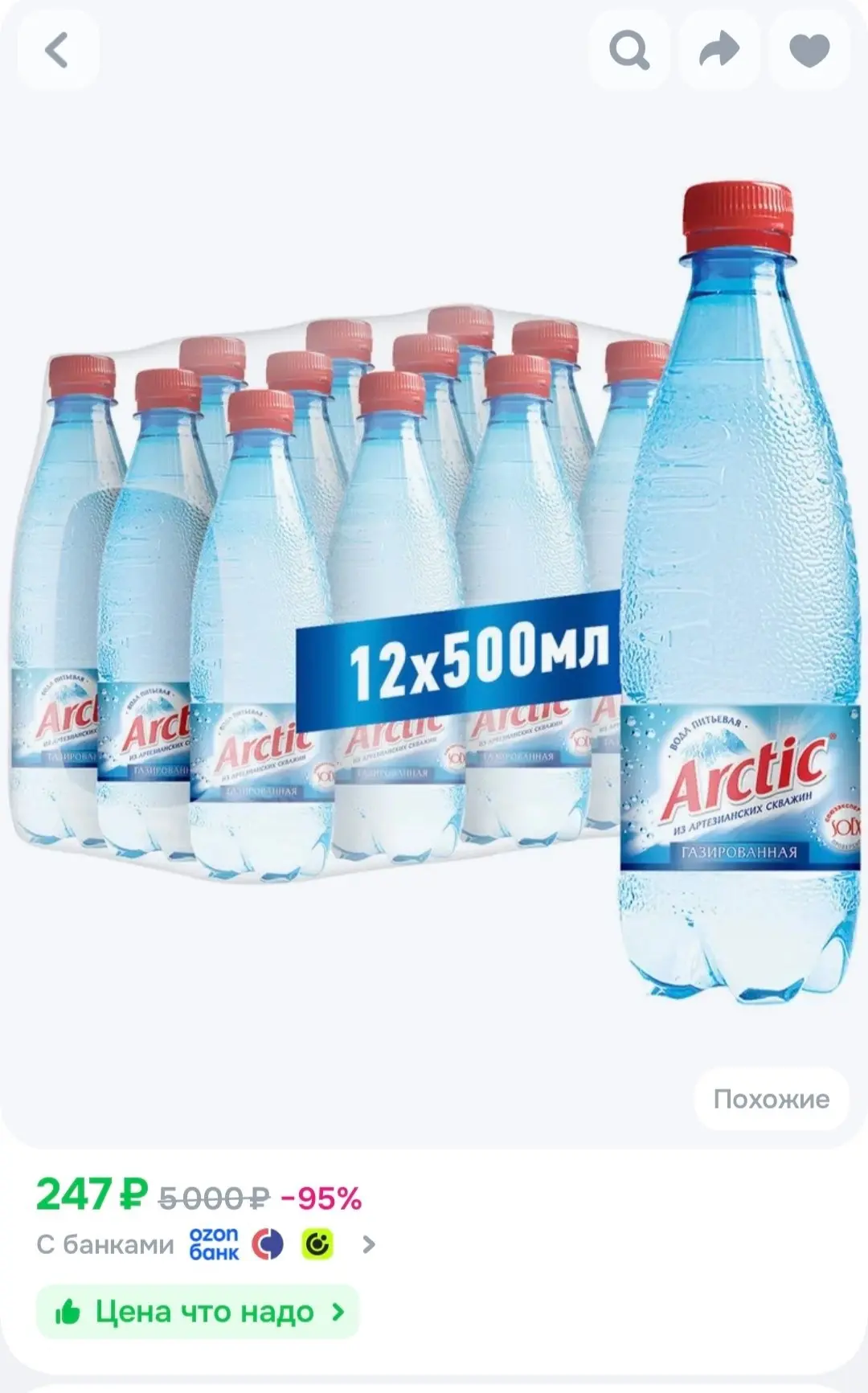 Arctic Вода Питьевая Газированная 500мл. 12шт
