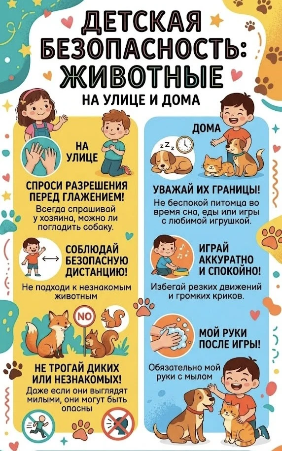 📌 Памятка для родителей "Безопасность детей: животные на улице и дома".