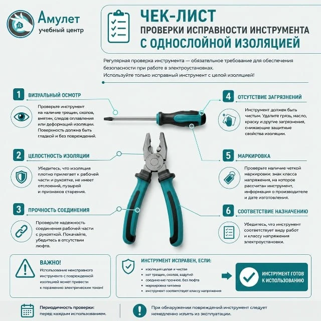 Проверка исправности инструмента с однослойной изоляцией — обязательный этап перед нача...