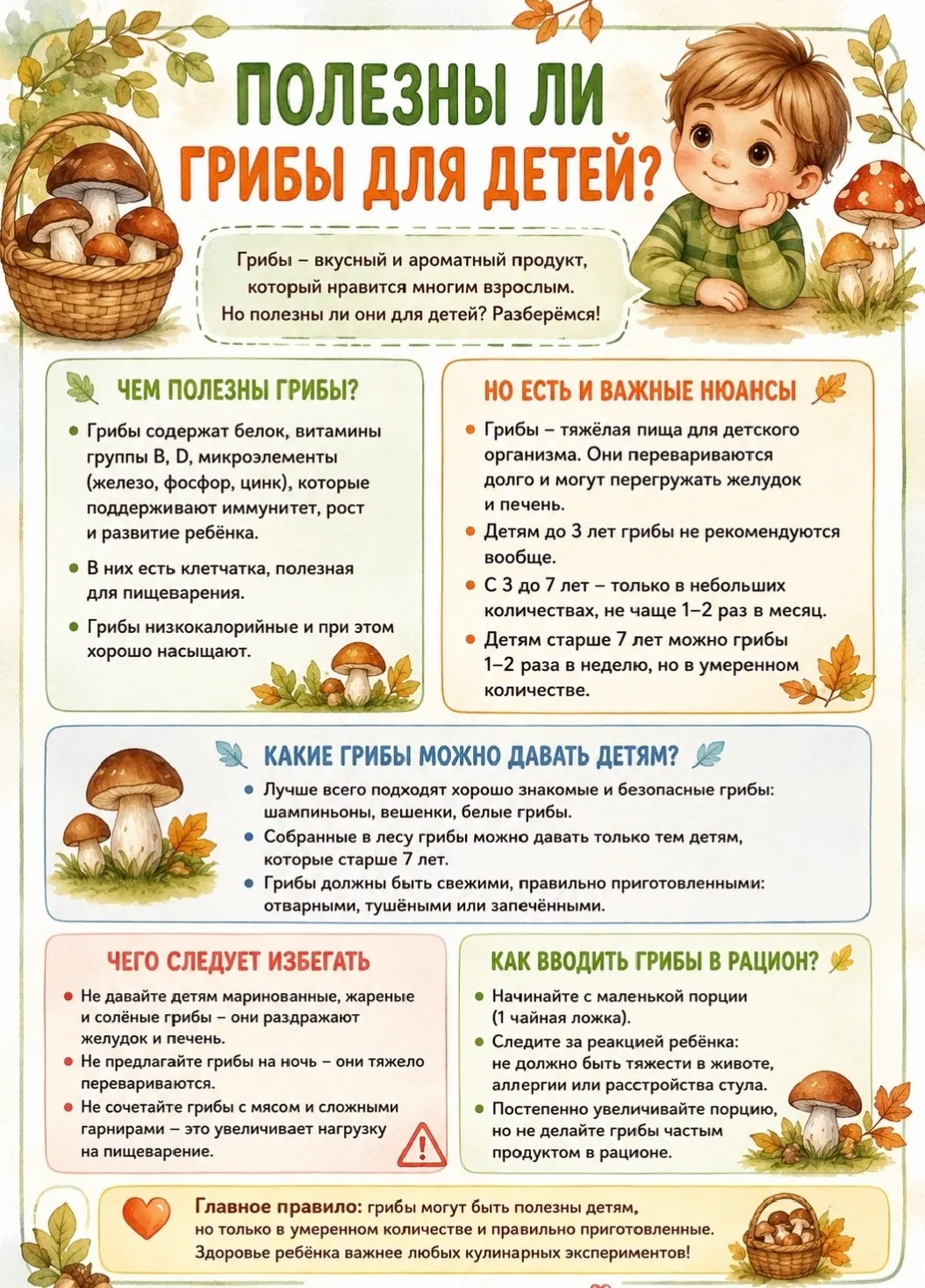 Памятка для родителей "Полезны ли грибы для детей"🍄‍🟫