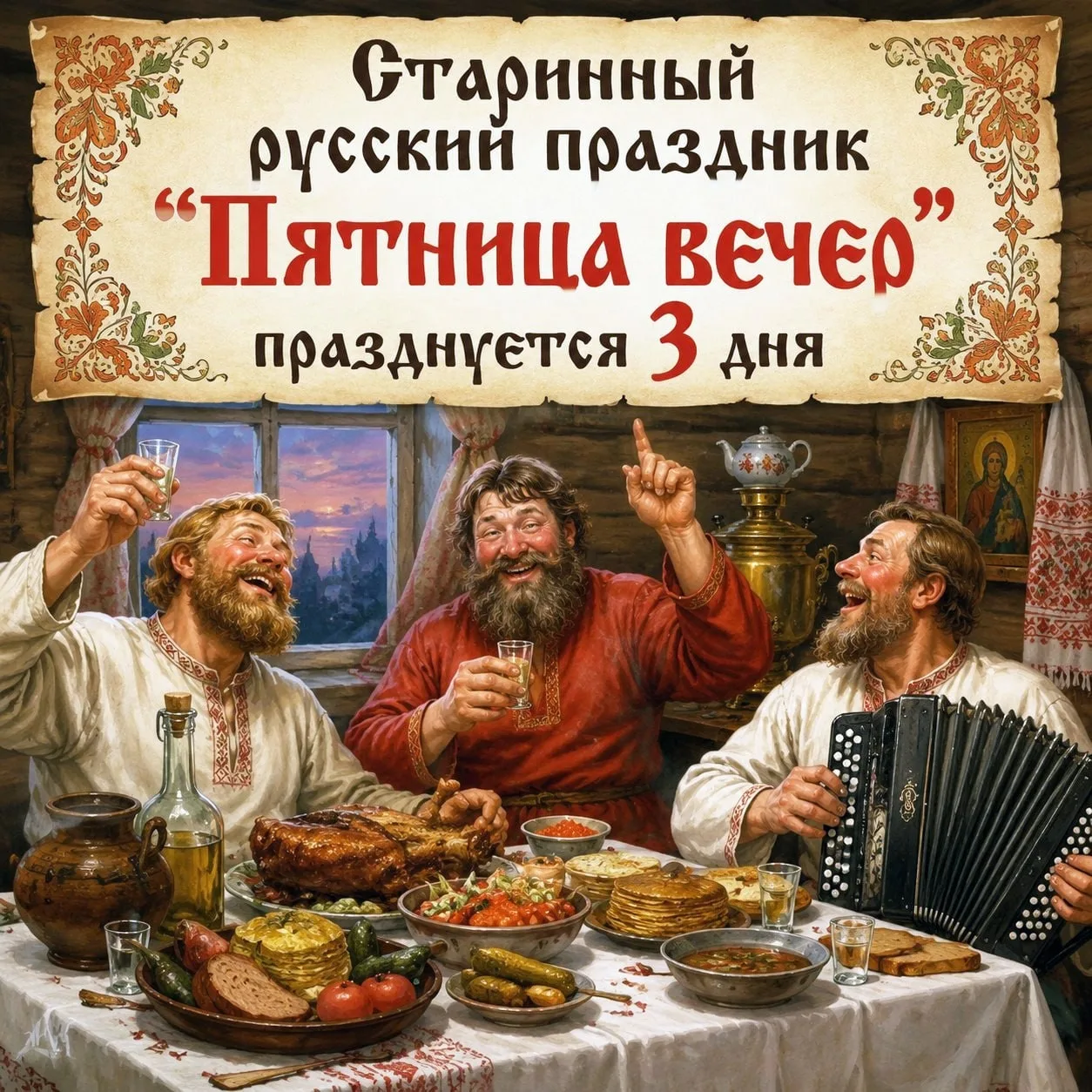 Старинный русский праздник "Пятница вечер" празднуется 3 дня.

Красивые открытки ❤️