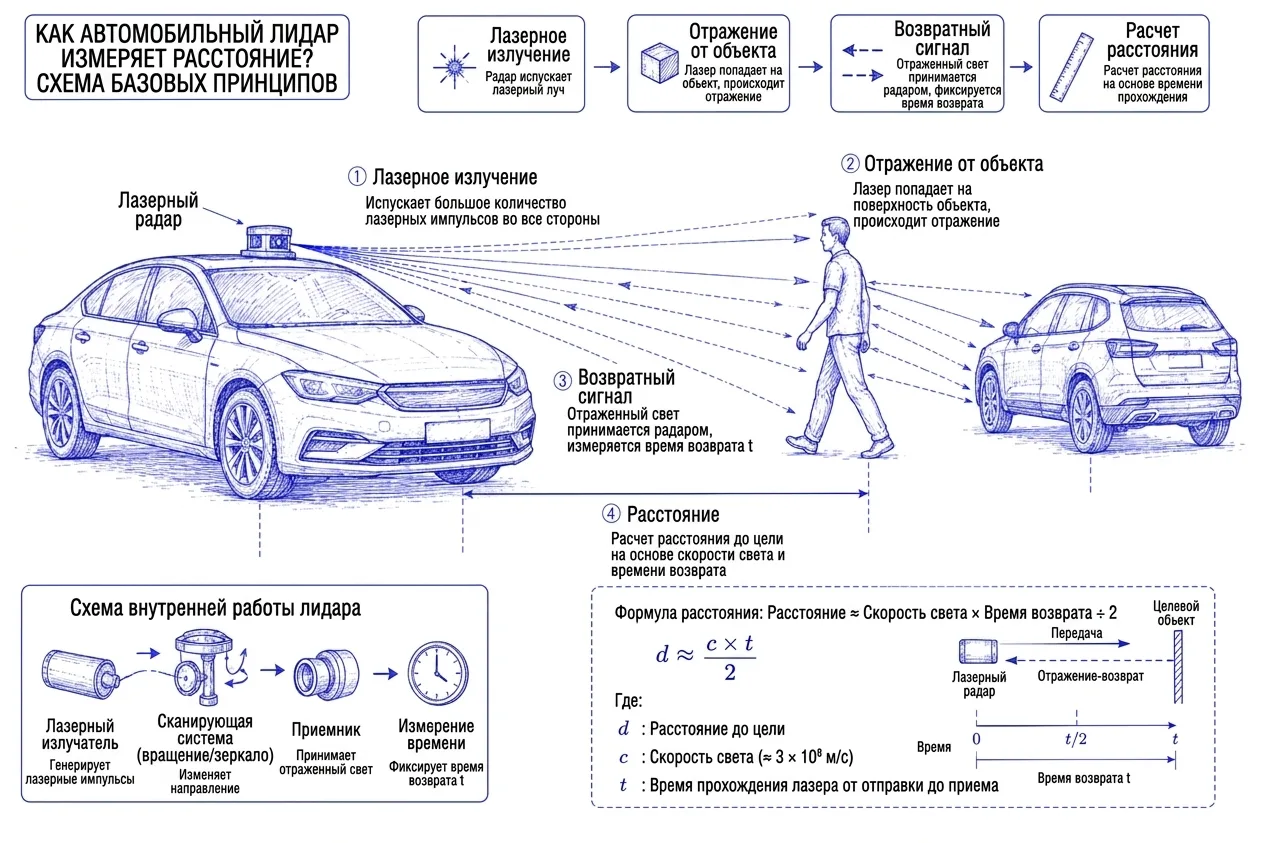 Три схемы, чтобы понять как лидар на крыше автомобиля «видит» пешеходов