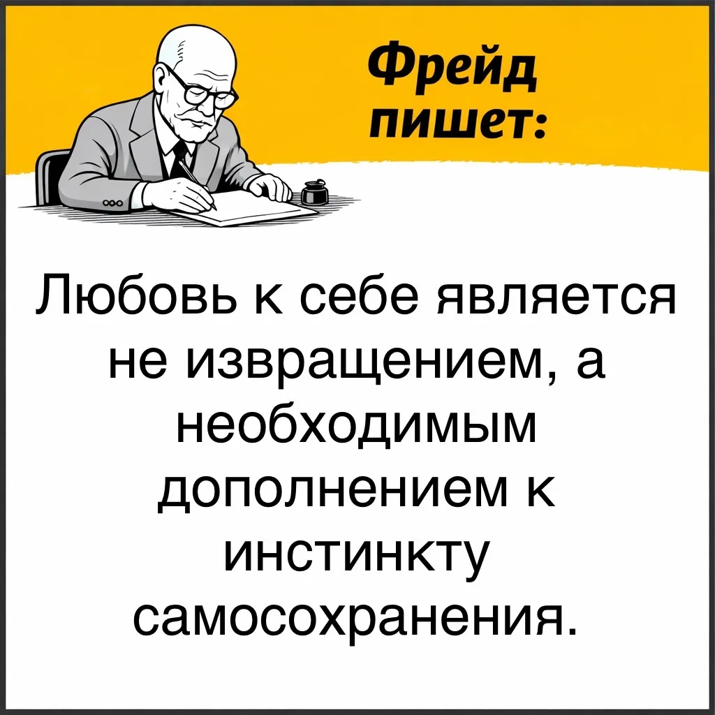 Фрейд прямо указывал, что любовь к себе - это не проблема, а необходимая основа психики.   Без неё ч