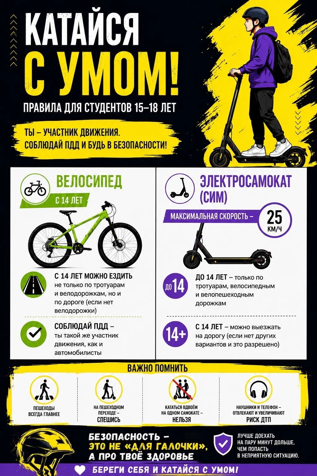 🚴‍♂️ Электросамокаты и велосипеды: что важно знать каждому студенту

С приходом тёплой погоды многи