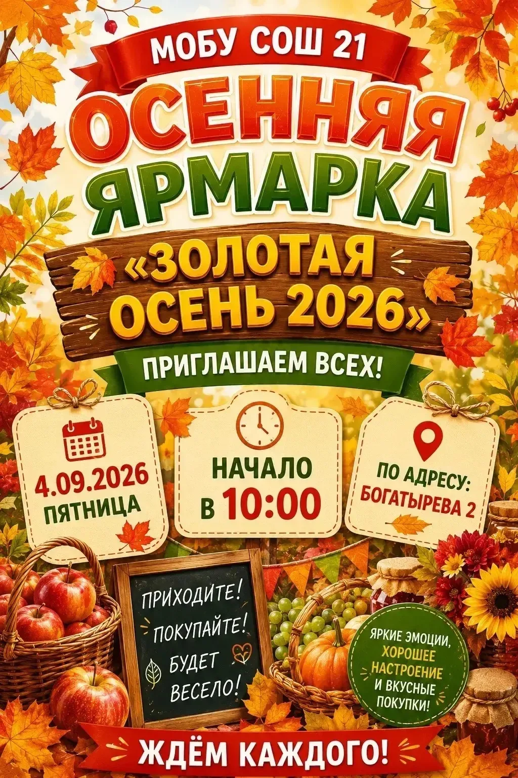 🍂 Внимание, школа! Объявление об осенней ярмарке «Золотая осень» 🍁