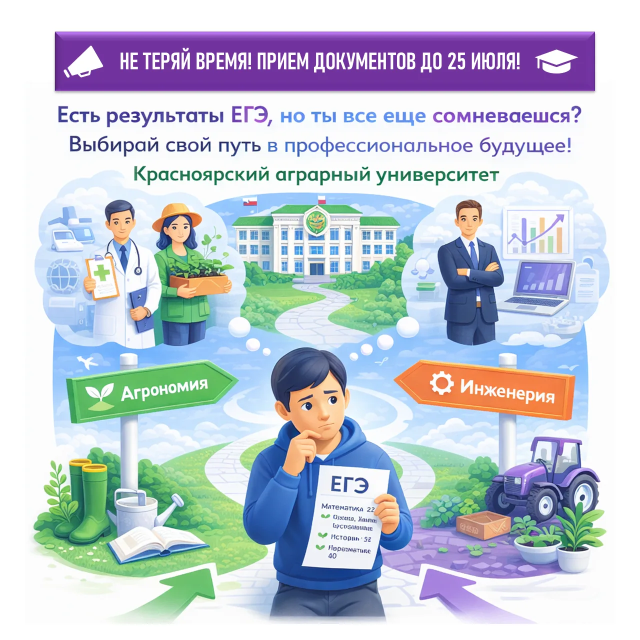 ЕСТЬ РЕЗУЛЬТАТЫ ЕГЭ, НО ВСЕ ЕЩЕ ДУМАЕШЬ? 🌾

🌱 Математика — 27
🌱 Физика, Химия, Русский язык, Биол