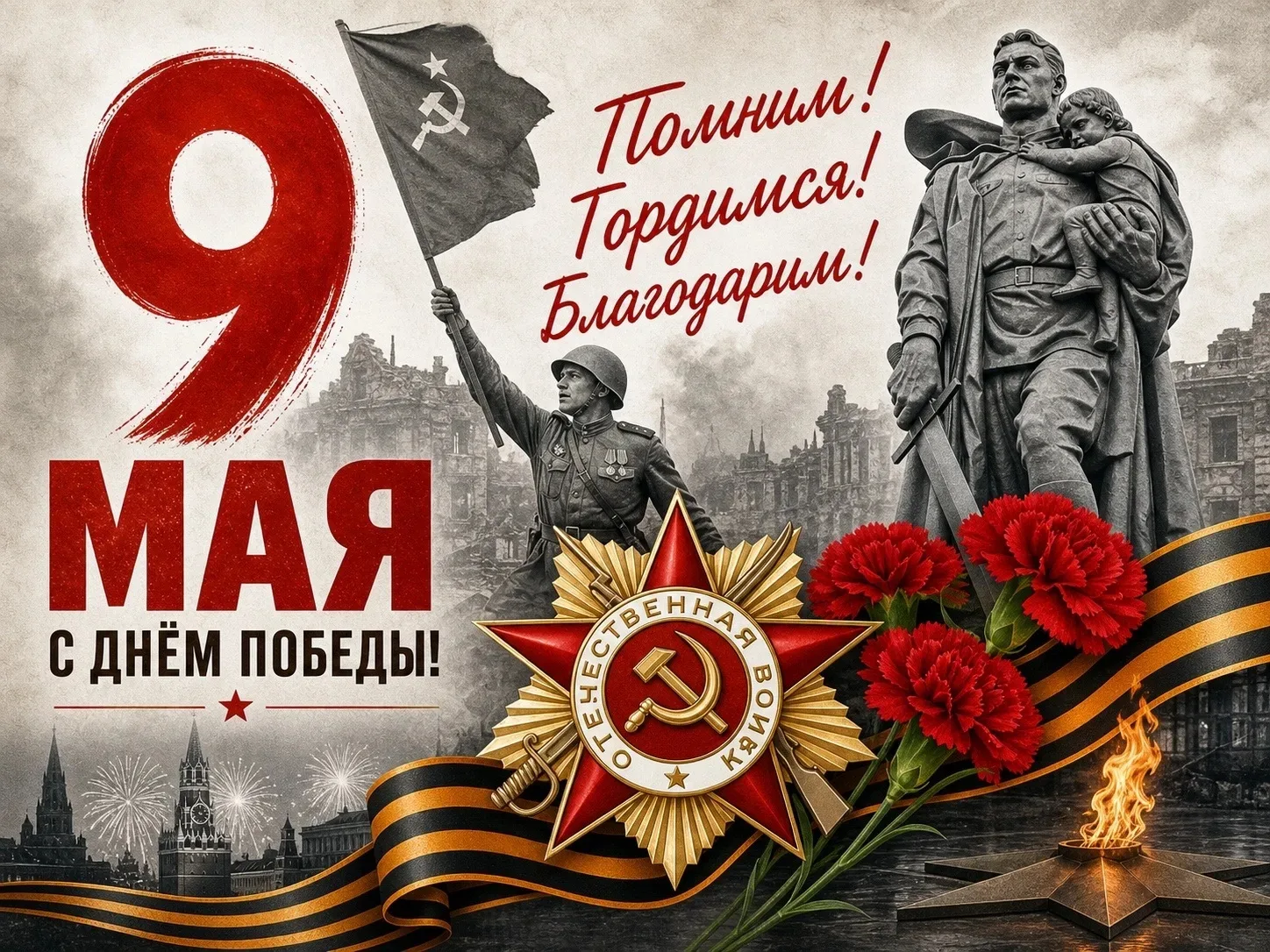 Сегодня великий праздник — День Победы. 9 Мая — это день памяти, гордости и благодарности тем, кто п