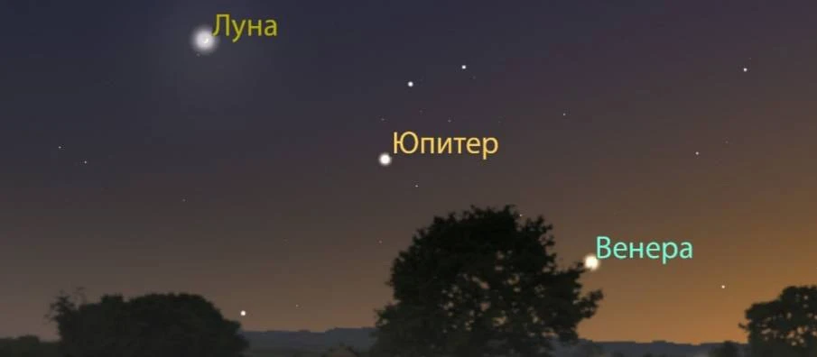 🪐Жители Приморья этой ночью смогут наблюдать «космическое трио» — Луна, Венера и Юпитер встретятся н