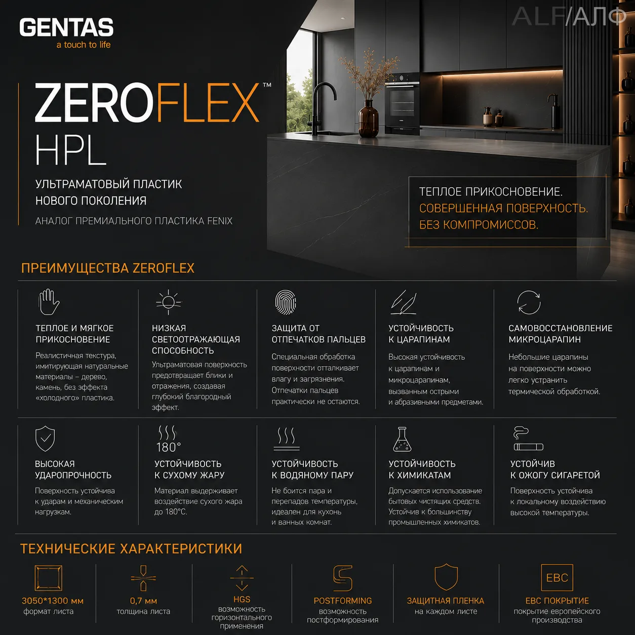 ZEROFLEX HPL — ультраматовый пластик нового поколения для мебели и интерьеров.