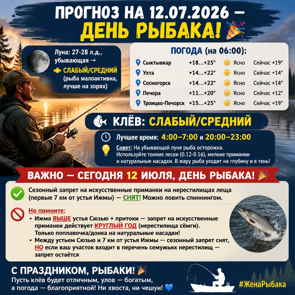 ПРОГНОЗ НА 12.07.2026 — ДЕНЬ РЫБАКА! 🎉