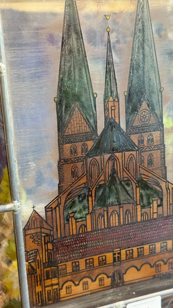 Винтажное витражное панно-ловец солнца «St. Marien zu Lübeck» (Германия)