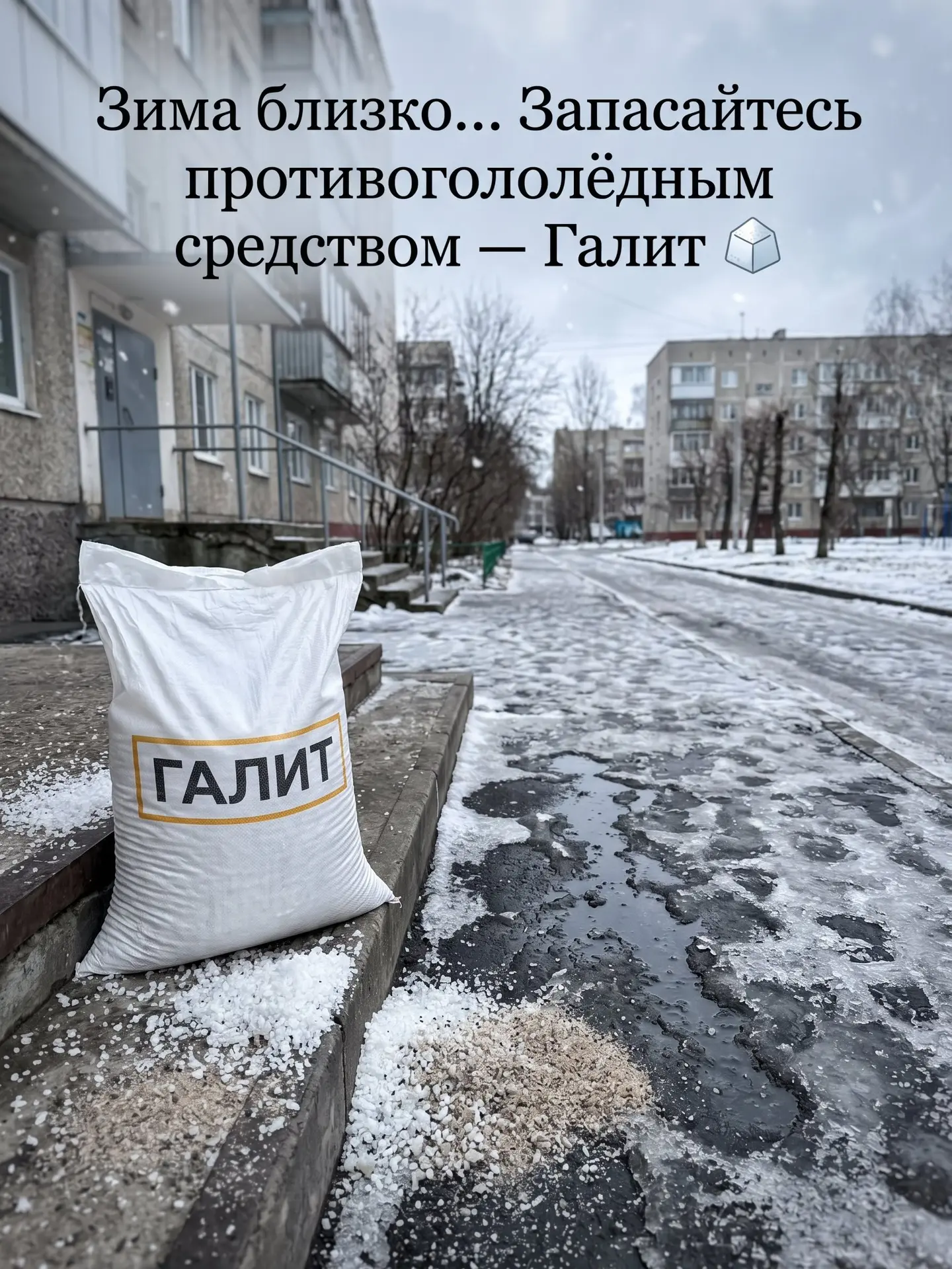 “Галит — это техническая соль и весьма эффективный противогололёдный реагент. При конта...