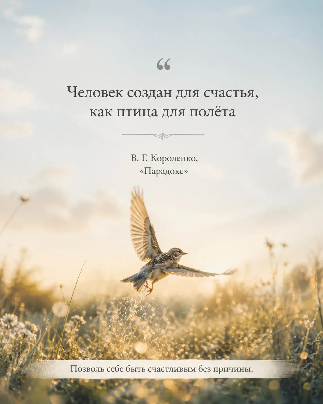 Человек создан для счастья,
как птица для полёта.
📚В. Г. Короленко, «Парадокс»

#цитатыизкниг

Терр