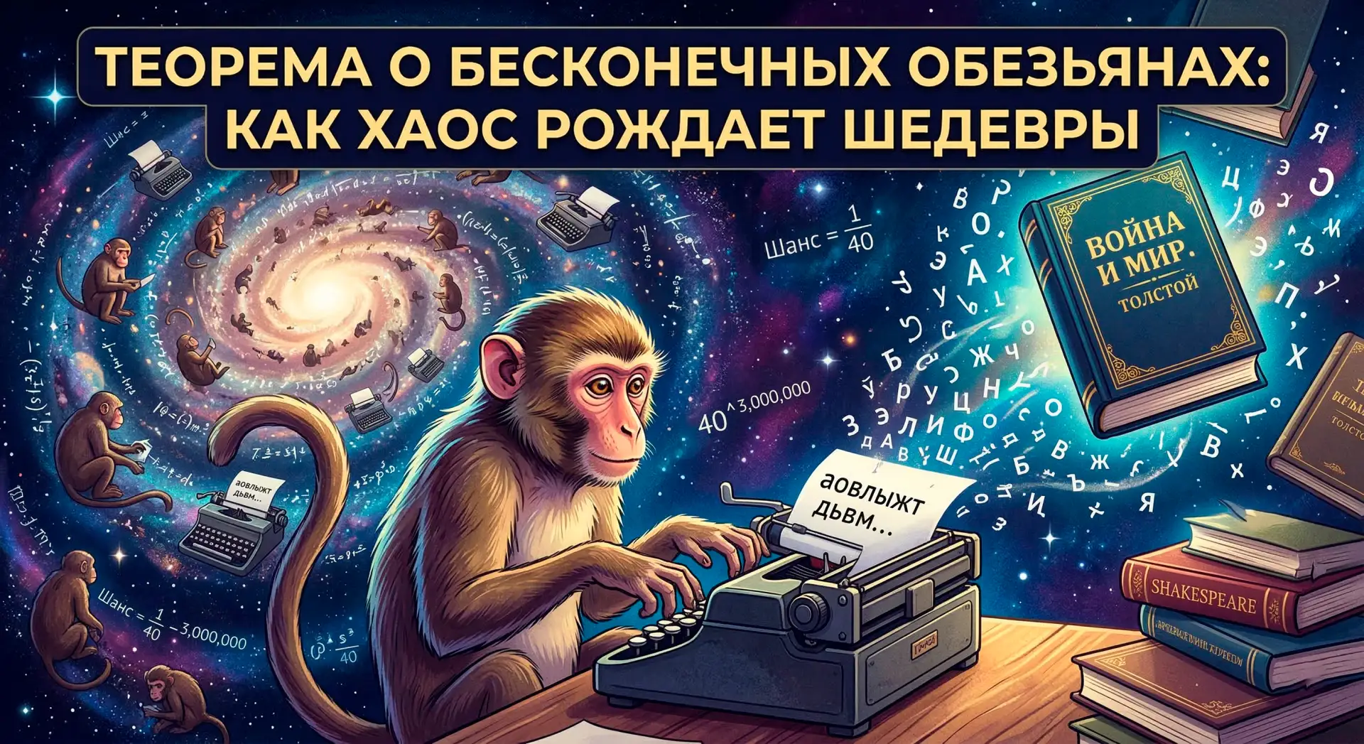 🐒 Теорема о бесконечных обезьянах: Как хаос рождает шедевры  Представьте себе макаку, которую посади