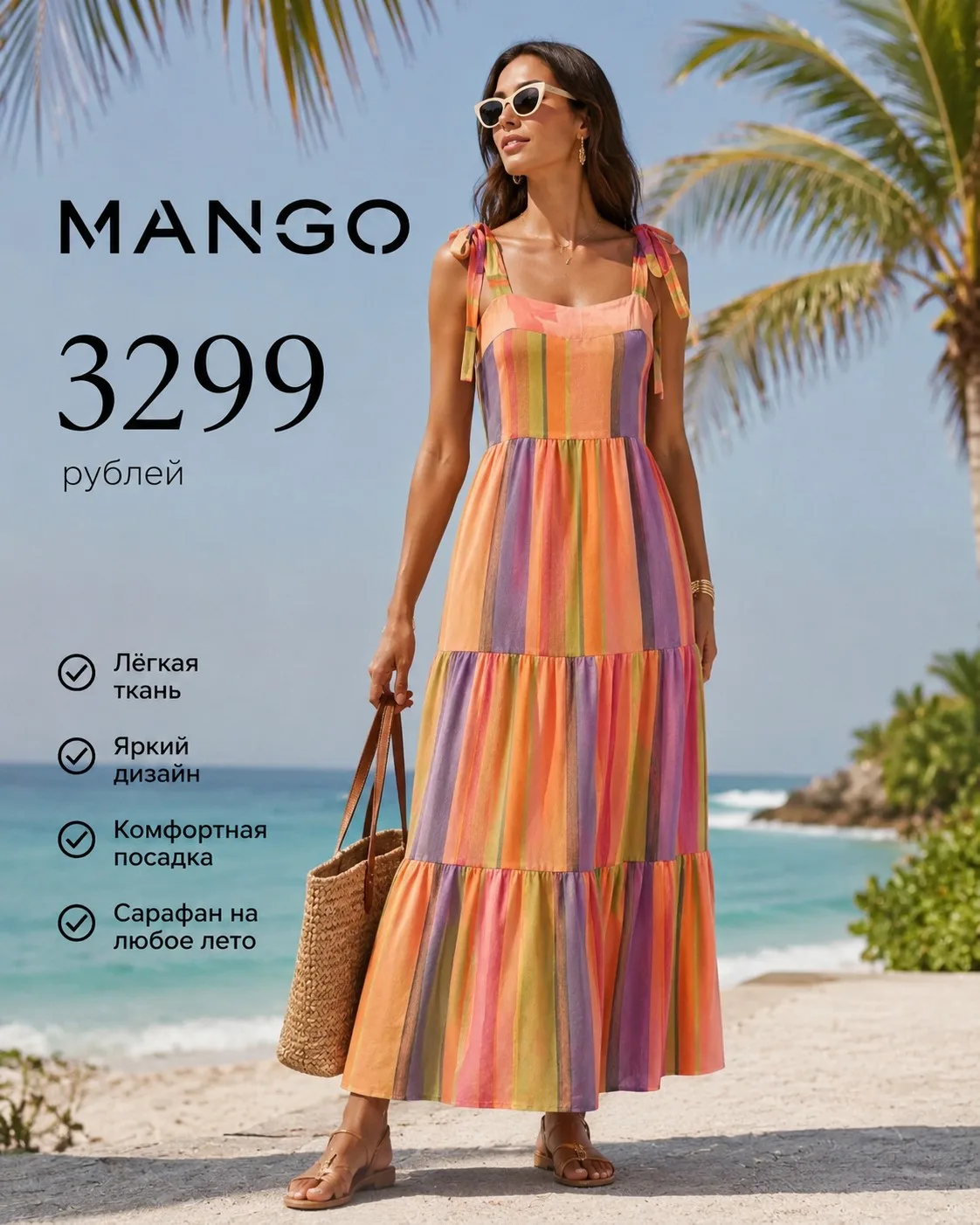 🌴 Яркое лето начинается с красивого платья! ☀️

Лёгкий сарафан от MANGO — идеальный выбор для прогу