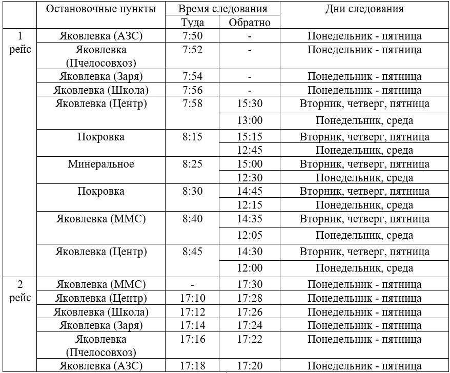 ❗️ Новое расписание движения автобуса по маршрута №52-м "Яковлевка - Покровка - Минеральное - Покров