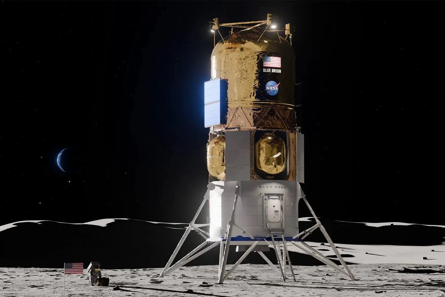 Новые официальные рендеры лунных посадочных модулей MK2 и MK1 от компании «Блю-Ориджн».