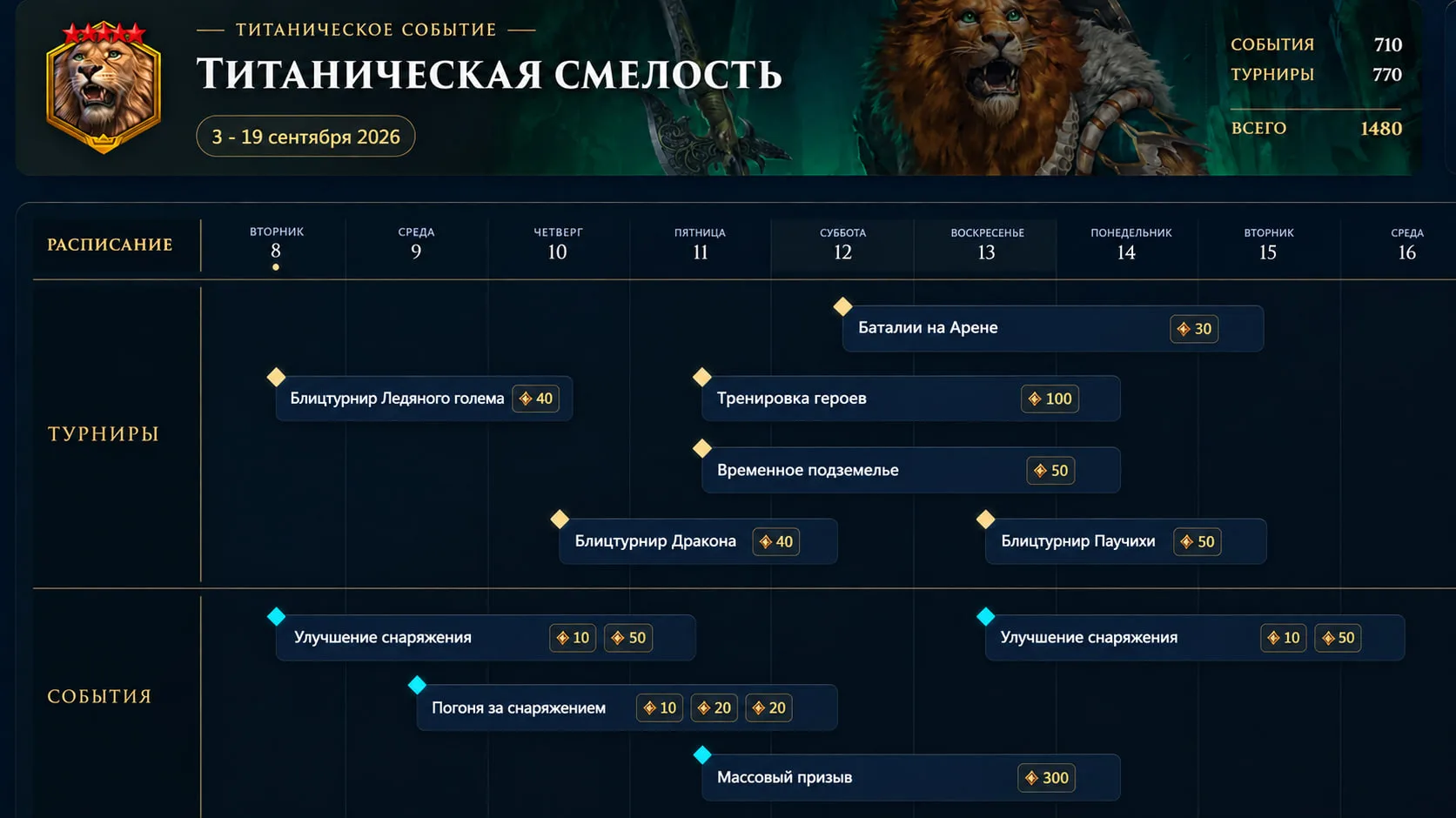 ✔️Календарь 2-й фазы Титанической смелости