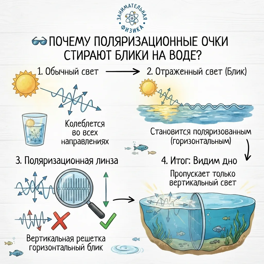 🕶️ ПОЧЕМУ ПОЛЯРИЗАЦИОННЫЕ ОЧКИ СТИРАЮТ БЛИКИ НА ВОДЕ?

Каждый рыбак, водитель или любитель активног