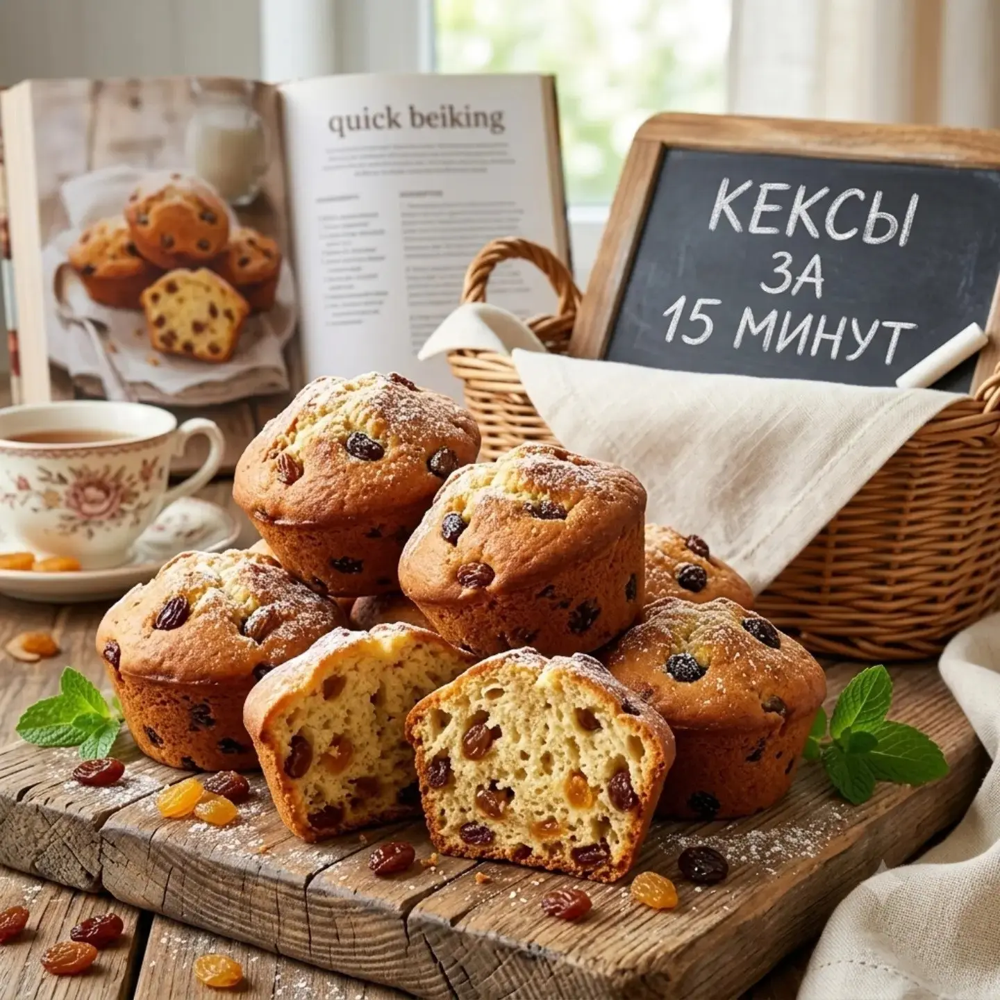 🧁 Пышные кексы с изюмом «За 15 минут»