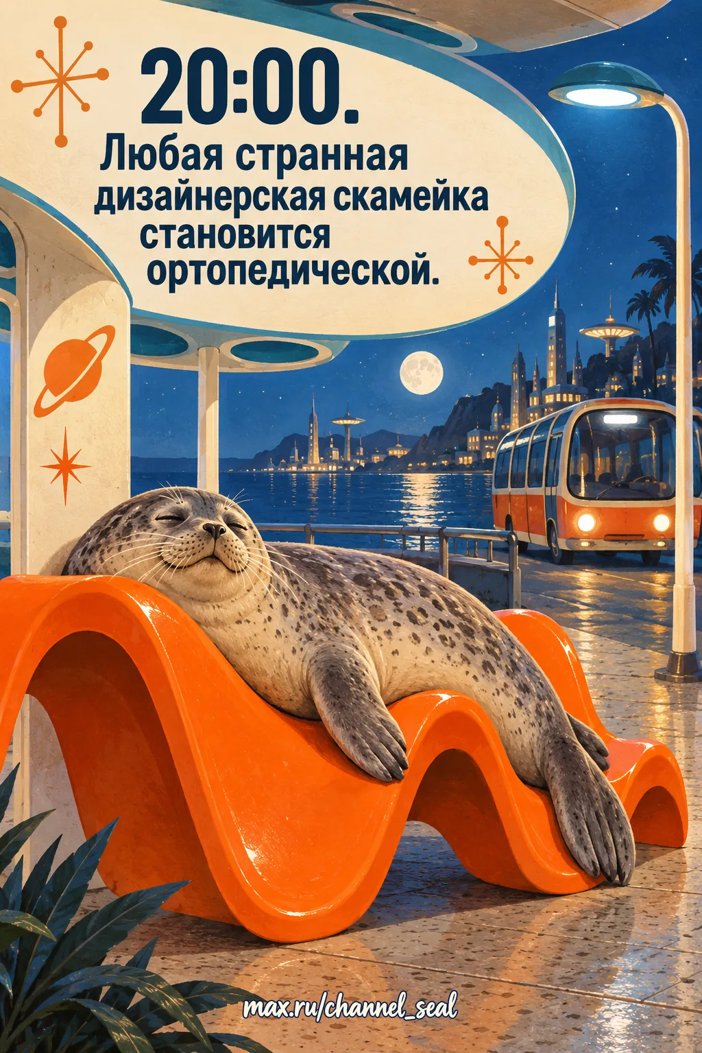 20:00. Любая странная дизайнерская скамейка становится ортопедической.