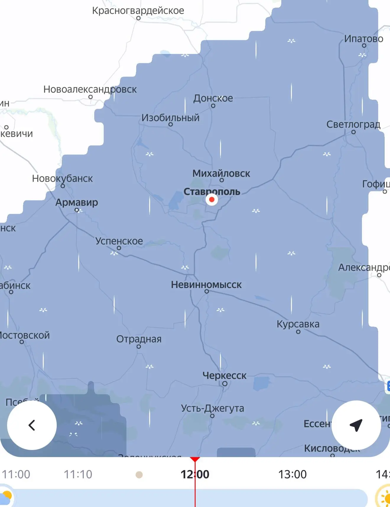 Согласно прогнозу Яндекс осадков , в 12-13:00 в Ставрополе ожидаются дожди 🌧️