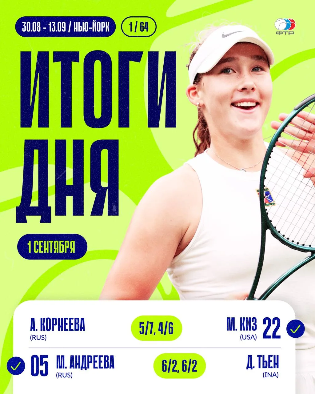 Игровой день на US Open прошел под аккомпанемент дождя 🌧️