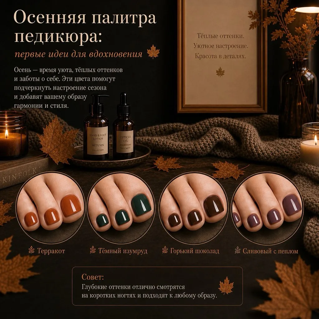 🍁 Осенняя палитра педикюра: первые идеи для вдохновения