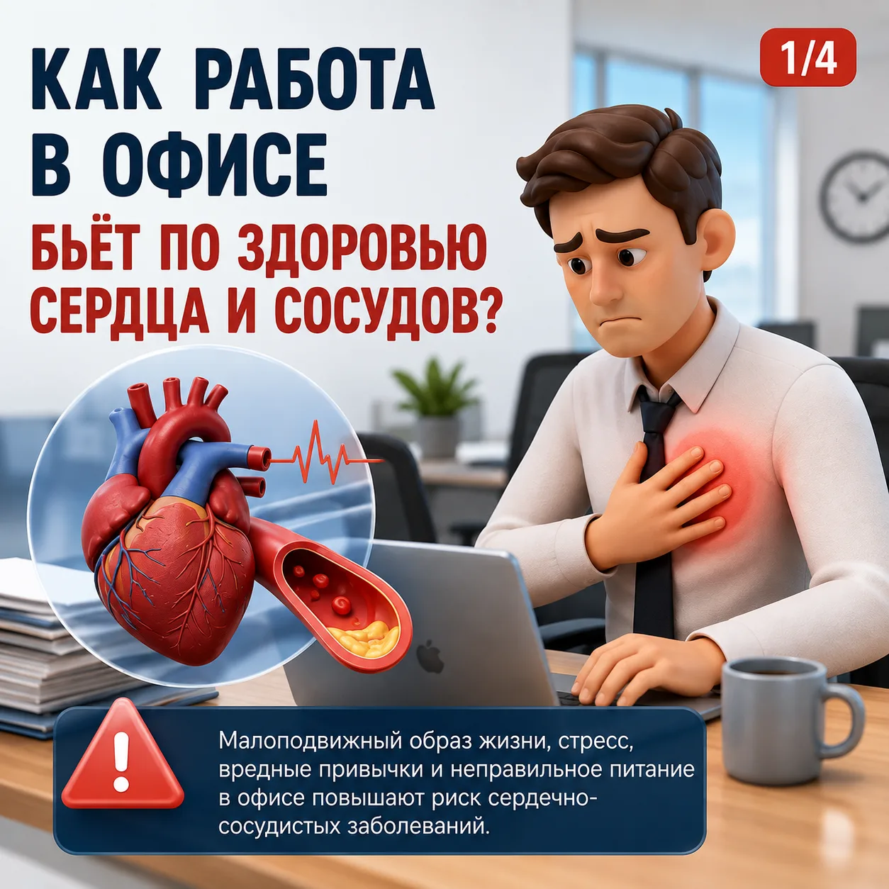 Кажется, вы просто сидите за компьютером. Но для сердца рабочий день может выглядеть ин...