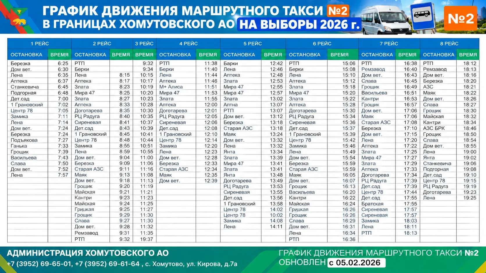 Расписание маршрутного автобуса №2