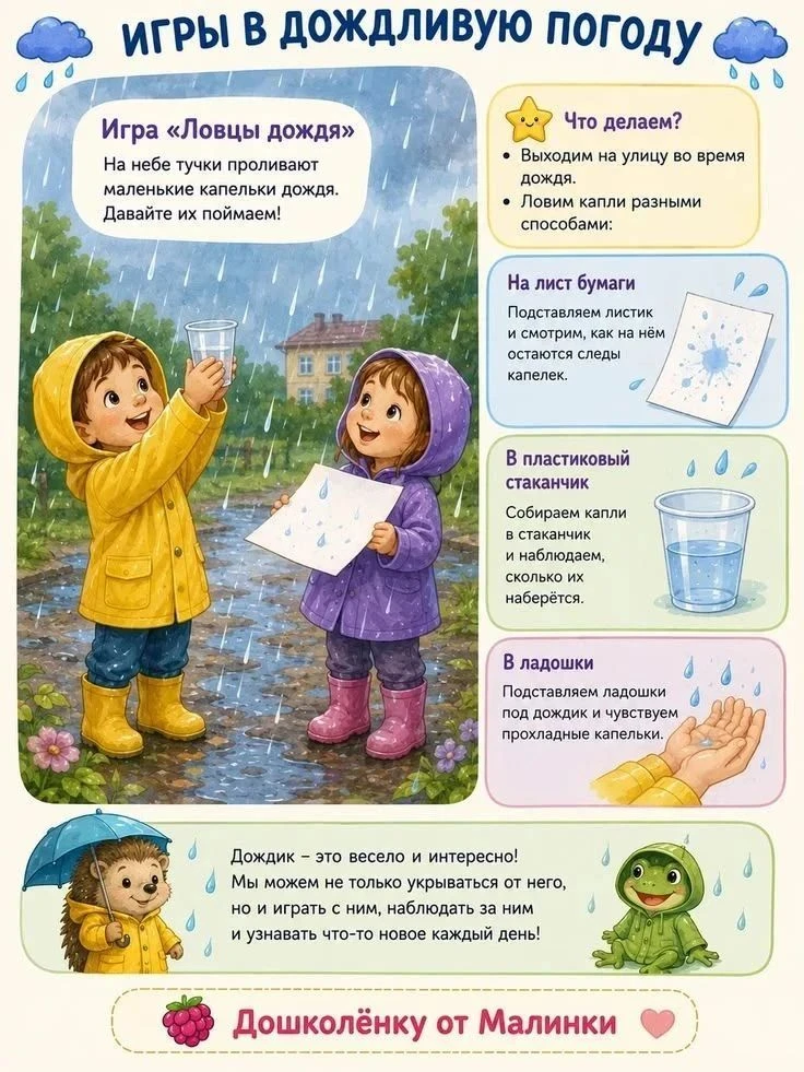Дождливая погода не всегда повод для грусти. Превратите время, проведённое под дождём, ...