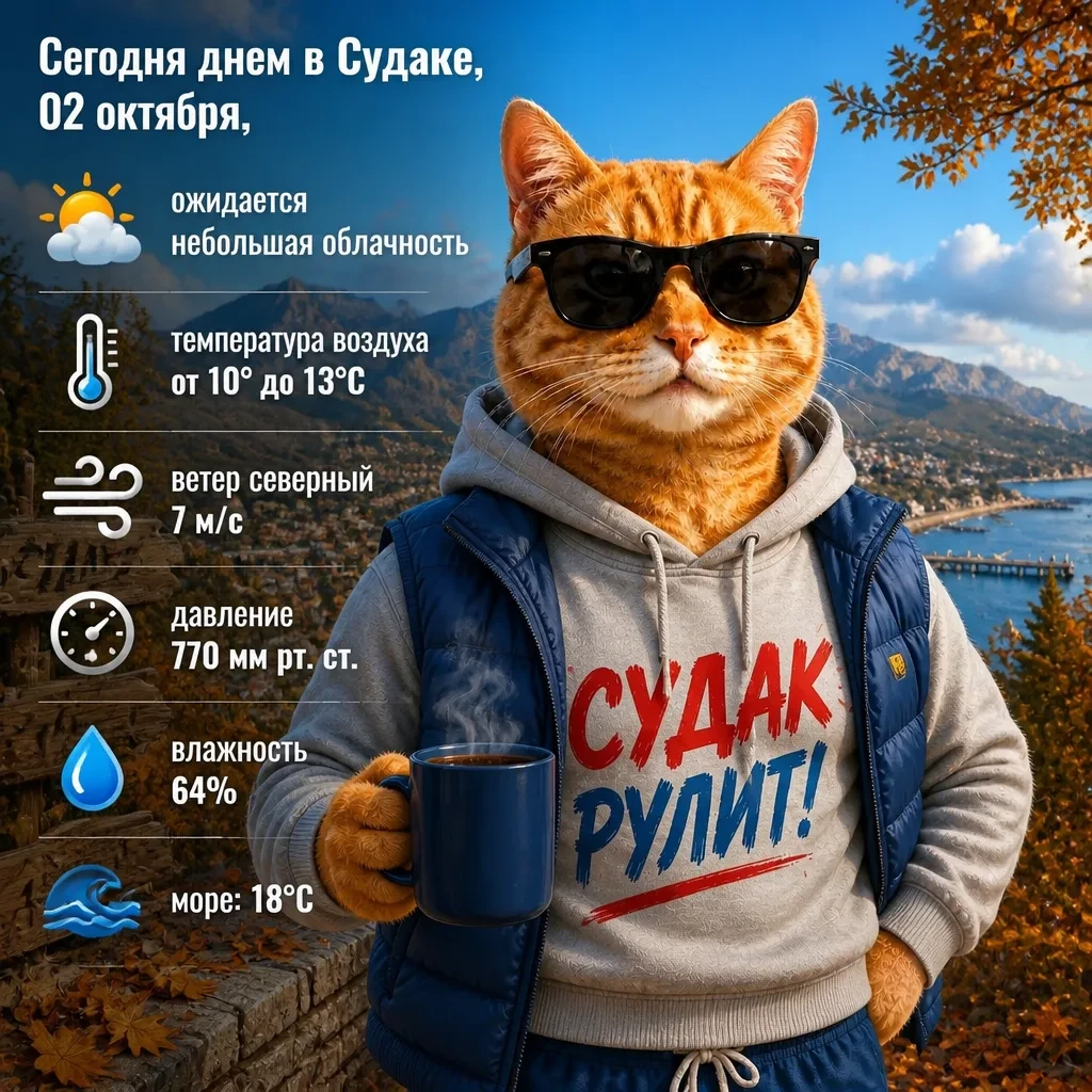 🌤️ Погода в Судаке на сегодня, 2 октября