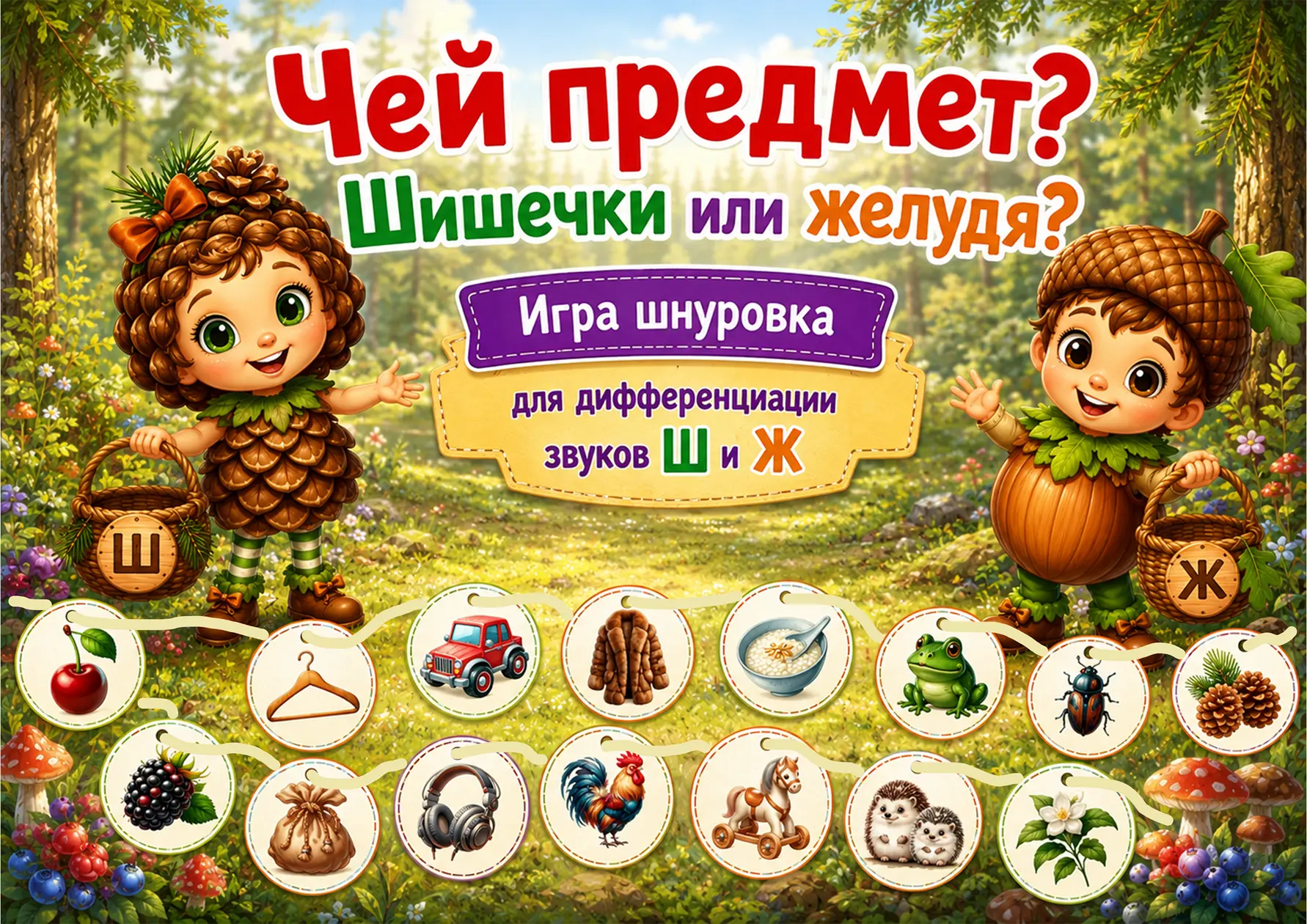 Игра-шнуровка «ЧЕЙ ПРЕДМЕТ: ШИШЕЧКИ ИЛИ ЖЁЛУДЯ?