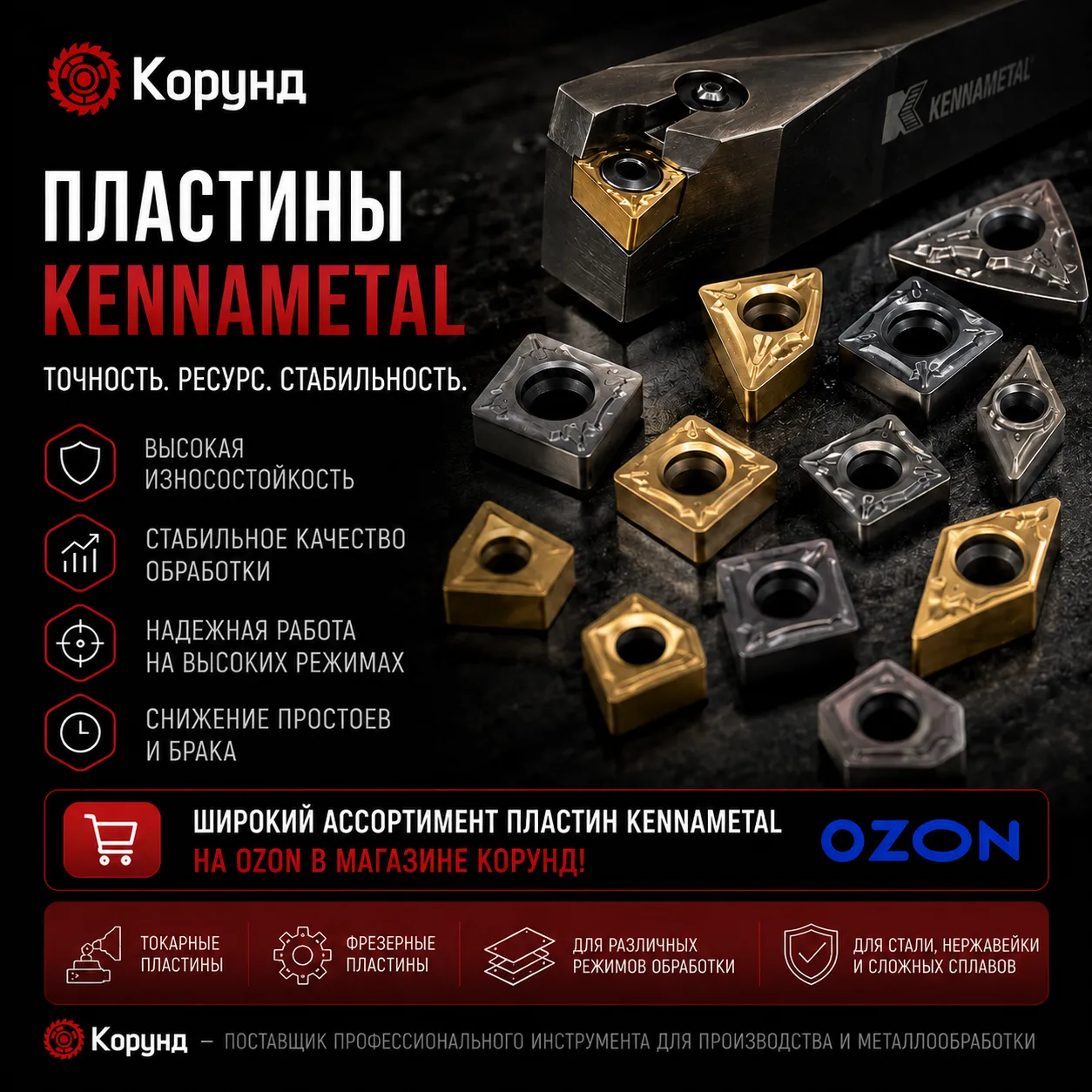 ⚙ Пластины KENNAMETAL — когда важна точность, ресурс и стабильная обработка