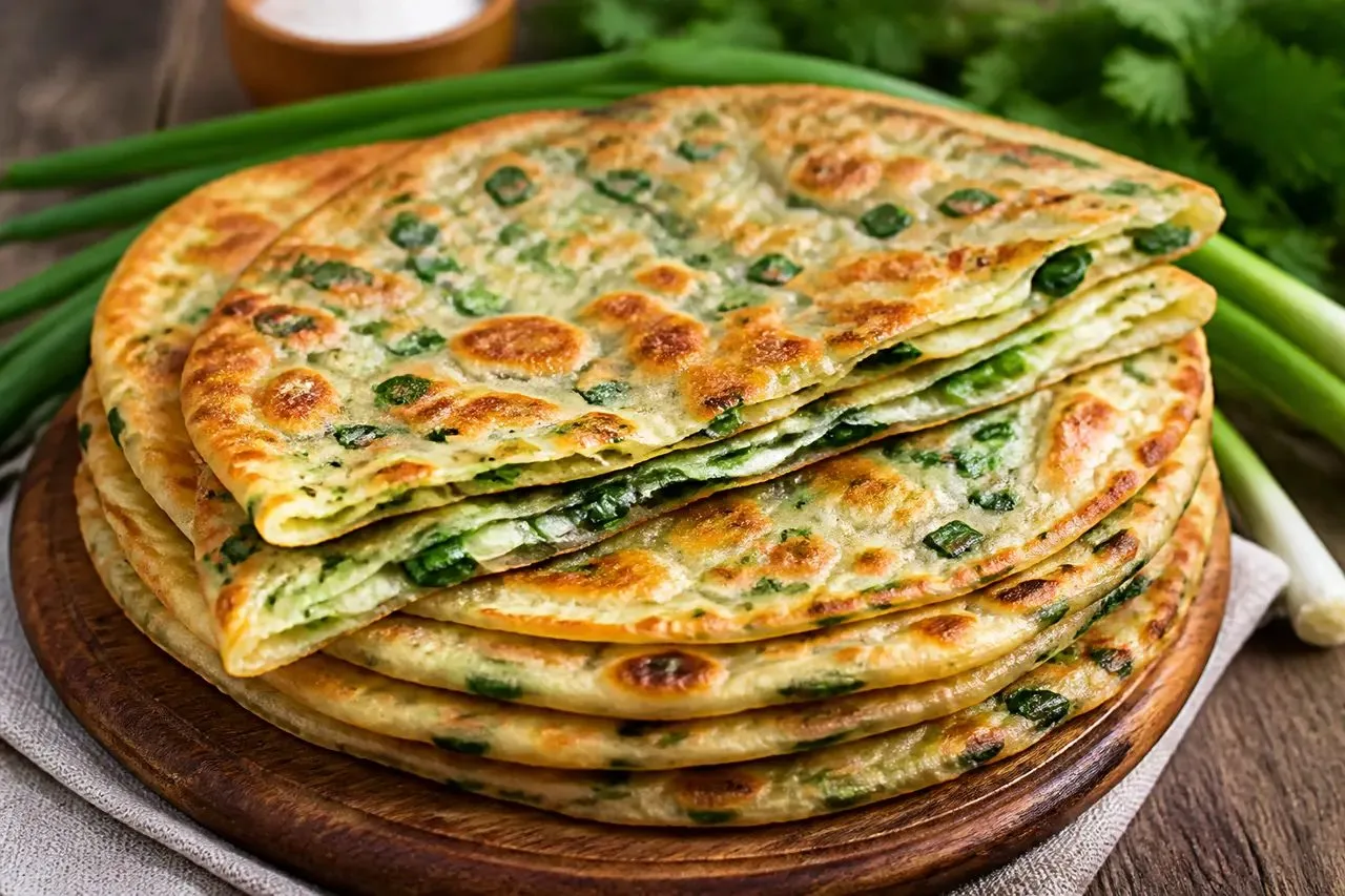 Тонкие хрустящие лепёшки с луком и зеленью: рецепт без мяса из простого теста без дрожж...