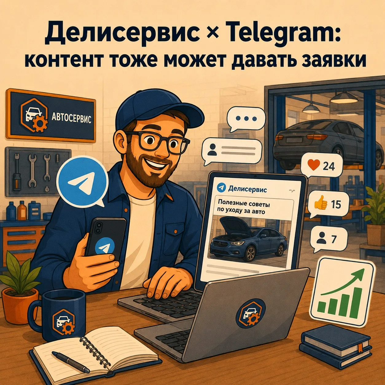 Делисервис × Telegram: контент тоже может давать заявки

В автосервисах Telegram да и вообще соцсети