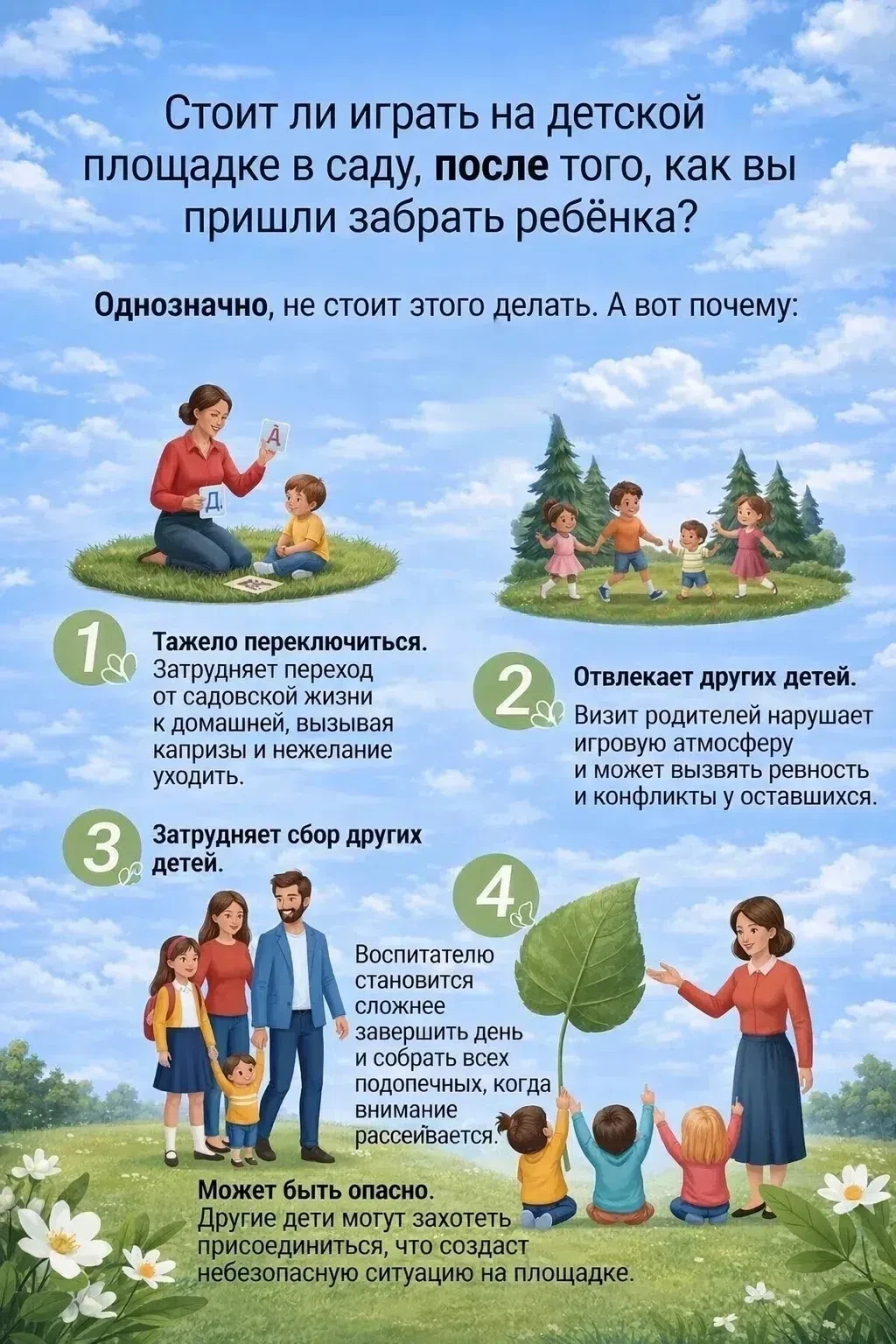 Забрали ребёнка? Сразу покидайте территорию детского сада! 🏠✨
 
Территория детского сада — это прос