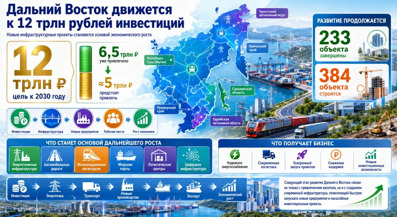 Дальний Восток должен привлечь к 2030 году около 12 трлн рублей инвестиций. За последние десять с по