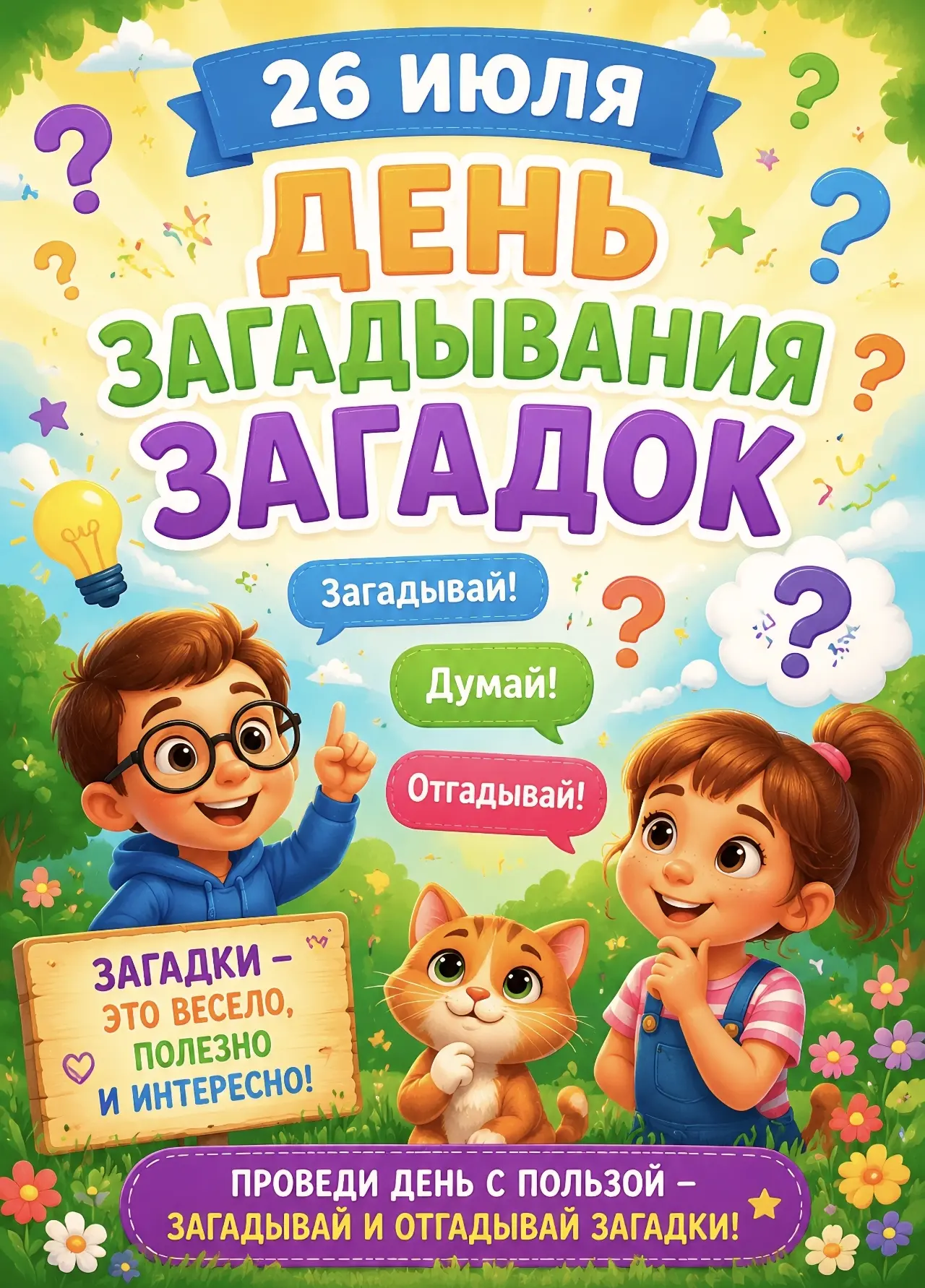 День загадывания загадок отмечают 26 июля. Это международный праздник, который посвящён головоломкам