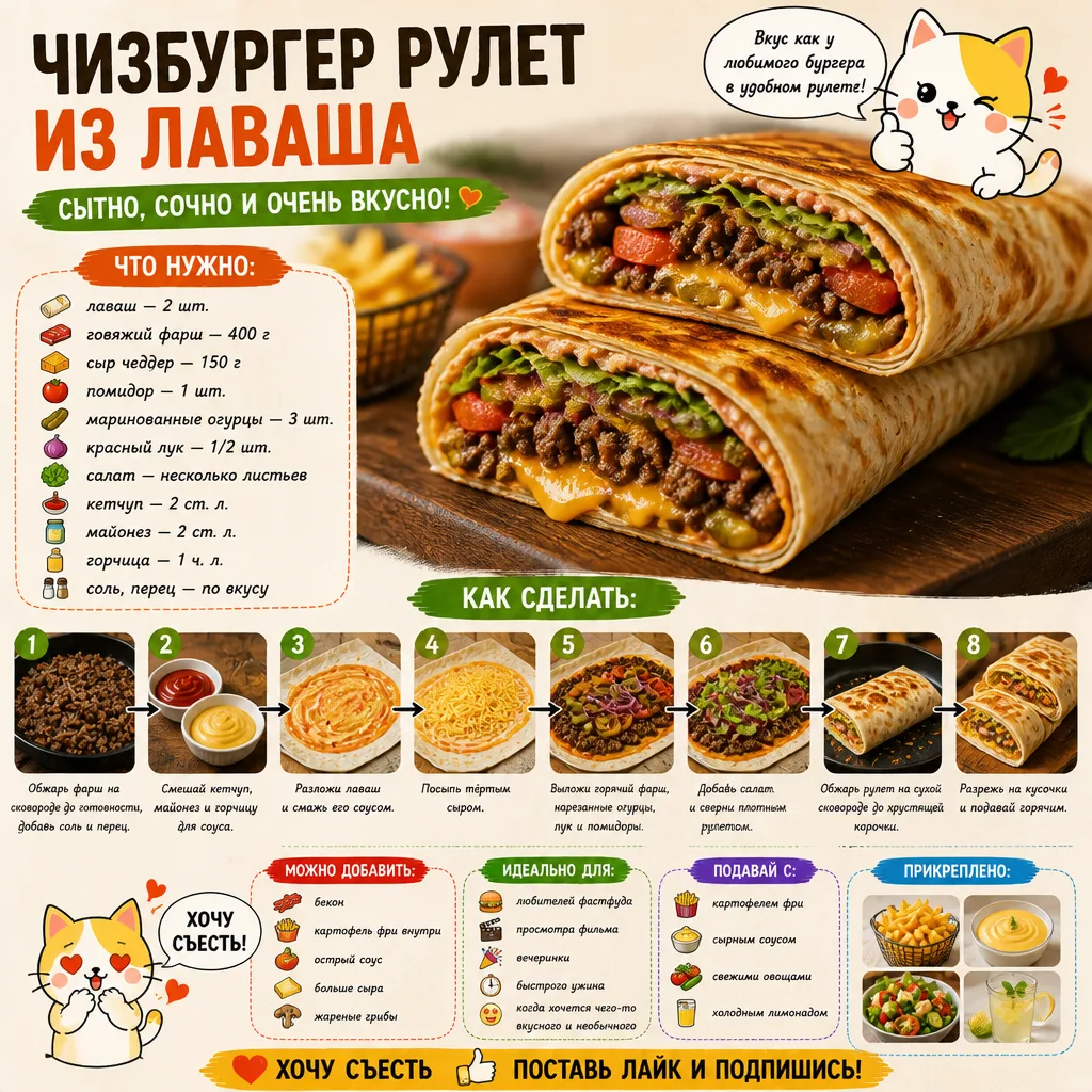 🍔 ЧИЗБУРГЕР РУЛЕТ ИЗ ЛАВАША