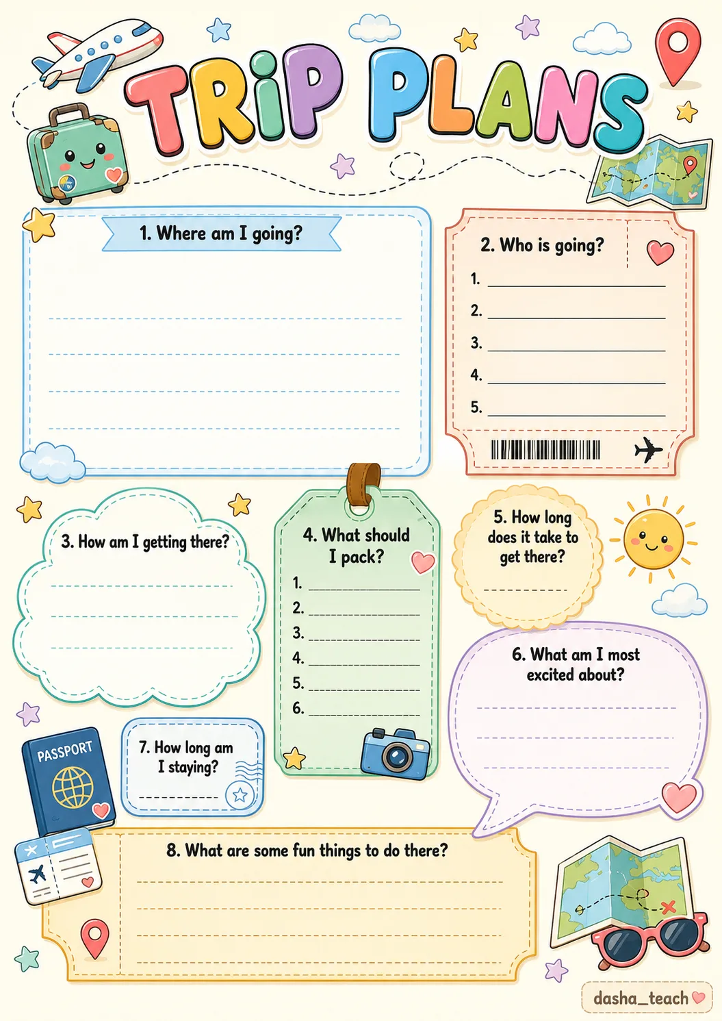 🧳✨ trip plans — worksheets

милые рабочие листы для планирования путешествия на английском языке: у