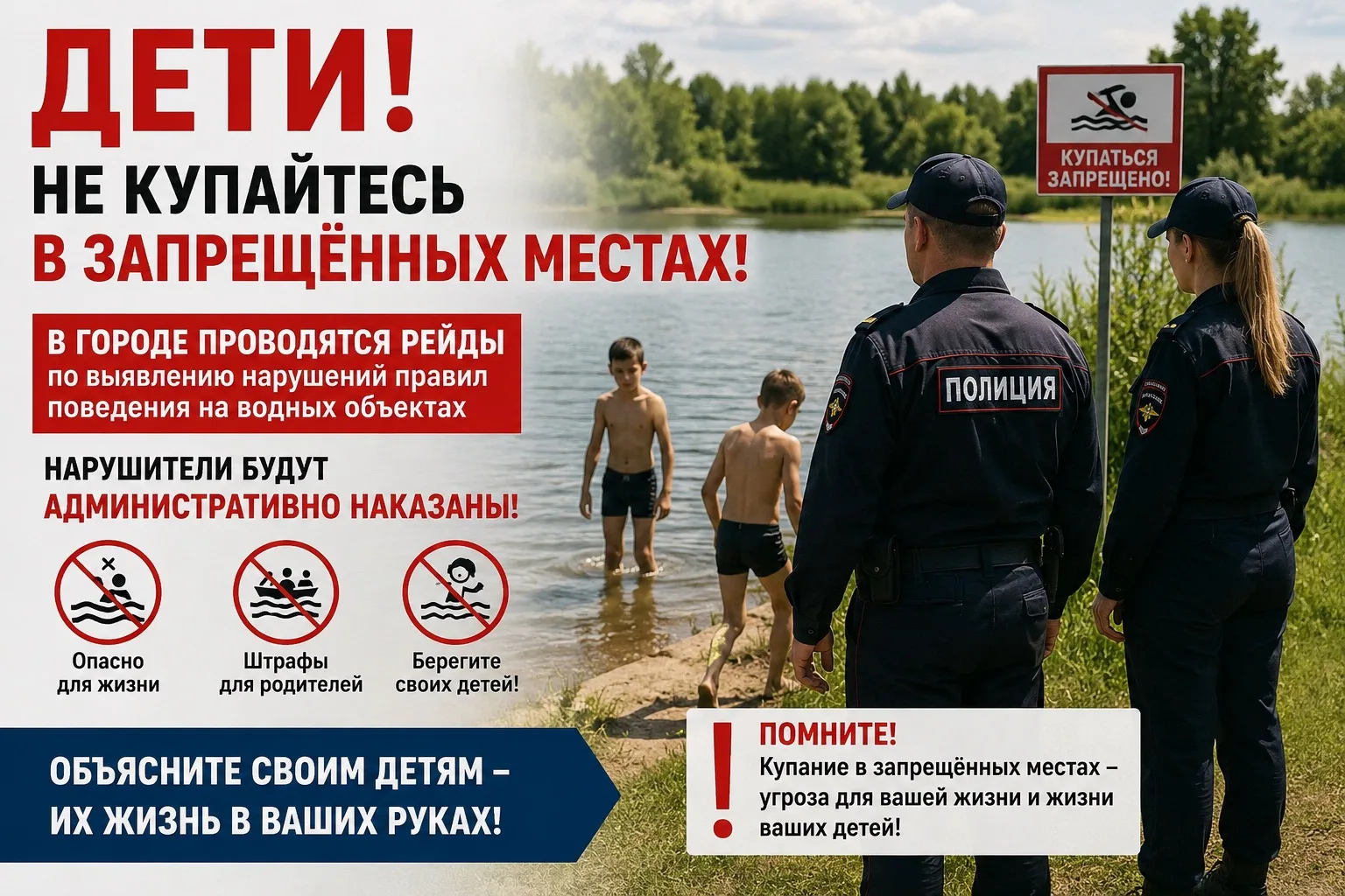 Родители, внимание! Безопасность детей на воде — под особым контролем.

Сегодня мобильная патрульная