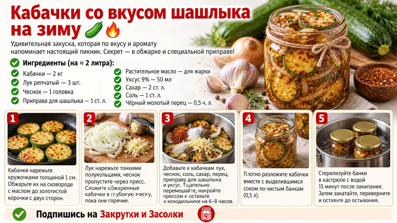 Кабачки со вкусом шашлыка на зиму 🥒🔥

Удивительная закуска, которая по вкусу и аромату напоминает 