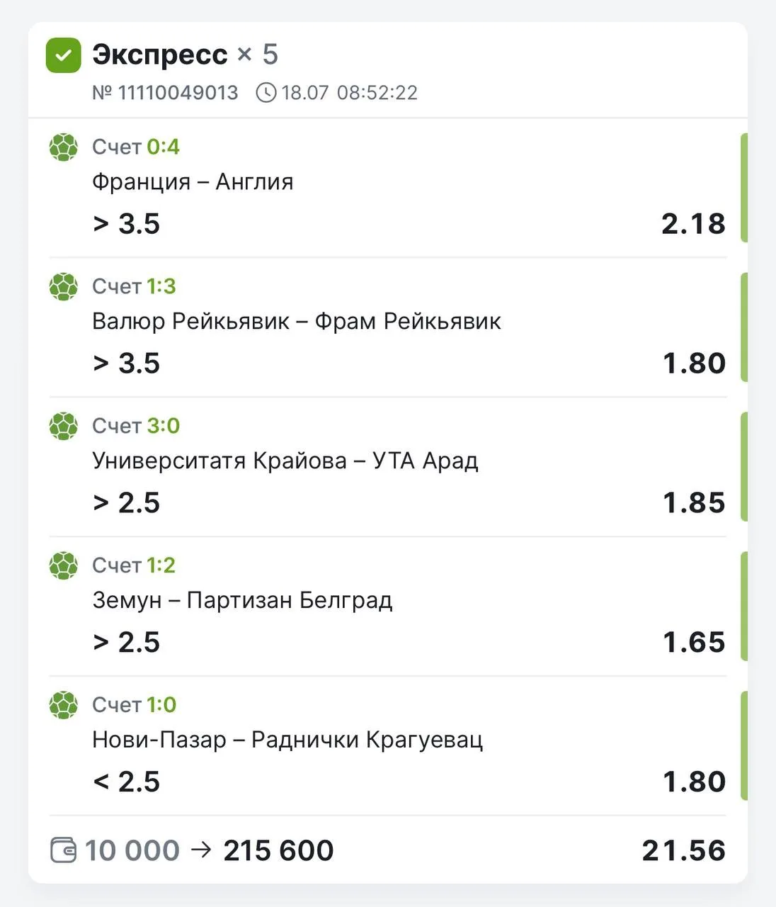 ТАК ЖЕ ЗАБРАЛИ ПОБЕДУ ПО КФ 21.56✅✅
